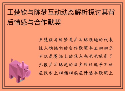 王楚钦与陈梦互动动态解析探讨其背后情感与合作默契